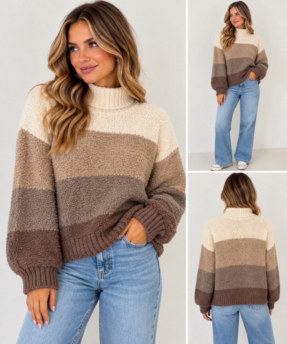 Vintage Diane von Furstenberg Woman Sweater 38/18W Colorblock Turtleneck